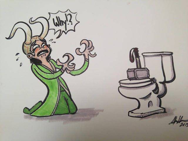 Poor Loki on diarrhea trolled by Thor.