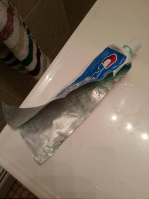 My girlfriend and I were waiting for each other to buy new toothpaste. I thought I had won and came home to this.