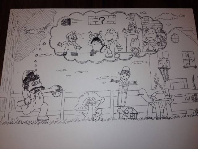 Mario in real life as depicted by a classmate of mine