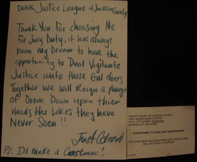 So my friend got out of jury duty with an enthusiastic note.