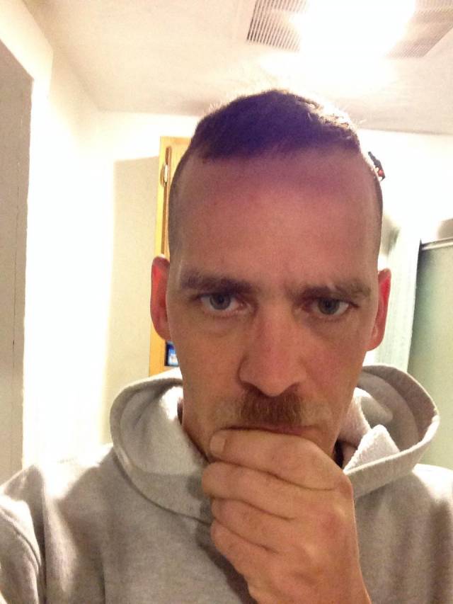 While cutting off his mustache, every man has done this, just to see how it looks.