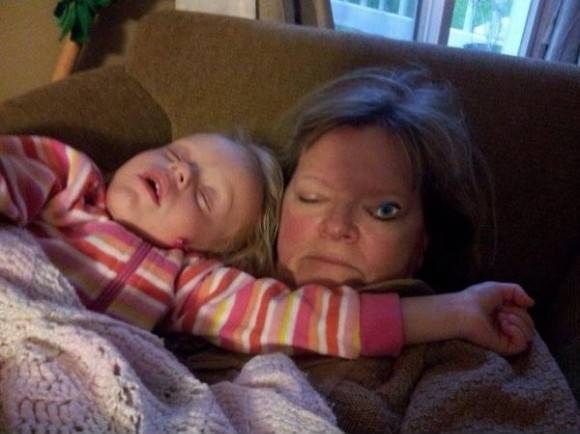 My niece thought my mom needed this sticker while she was sleeping...