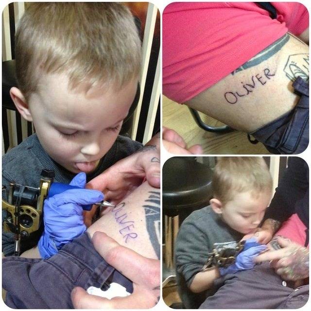 Son gives his dad a tattoo
