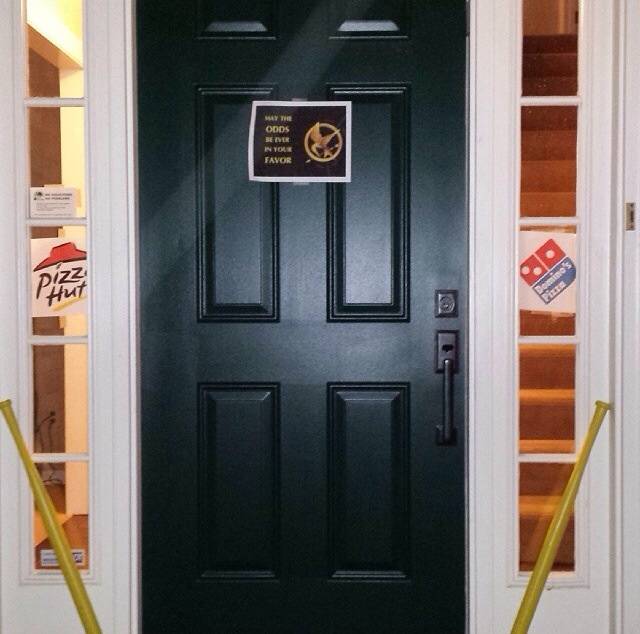 We ordered pizzas from two different places at the same time and set this up for when they arrived. sh*ts about to go down.