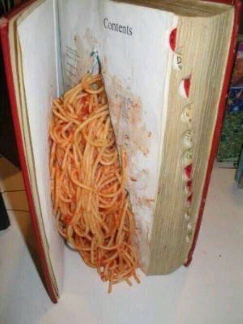 When the teacher thinks your studying but your really eating spaghetti