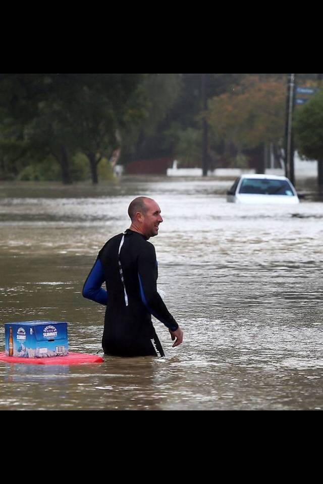 Flooding in Christchurch Newzealand Didn't stop this man from transporting his valuable goods.
