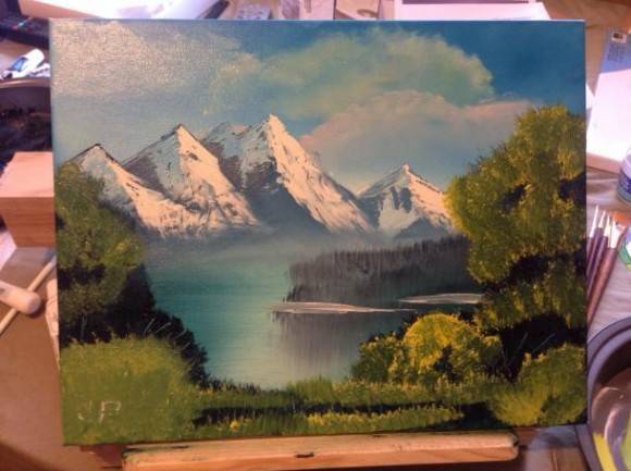 My girlfriend got me Bob Ross DVDs for valentines day. Today I completed my first painting ever.