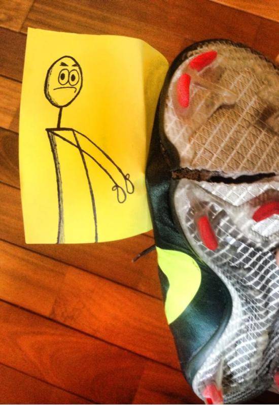 Sending my boots back to Nike for a refund. They ask you include a note in the box to specify the problem. I'm just sending this taped to my boot...