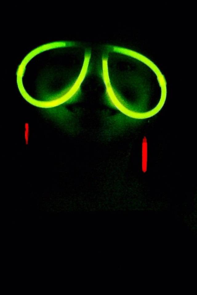 Pic of my daughter wearing glow in the dark glasses looks like a sloth on its way to the slowest rave ever...